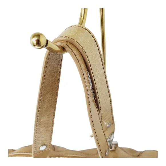 CELINE Wrinkled Patent Leather Handbag Shoulder Bag Beige Tan Tote Triomphe - Picture 7 of 16